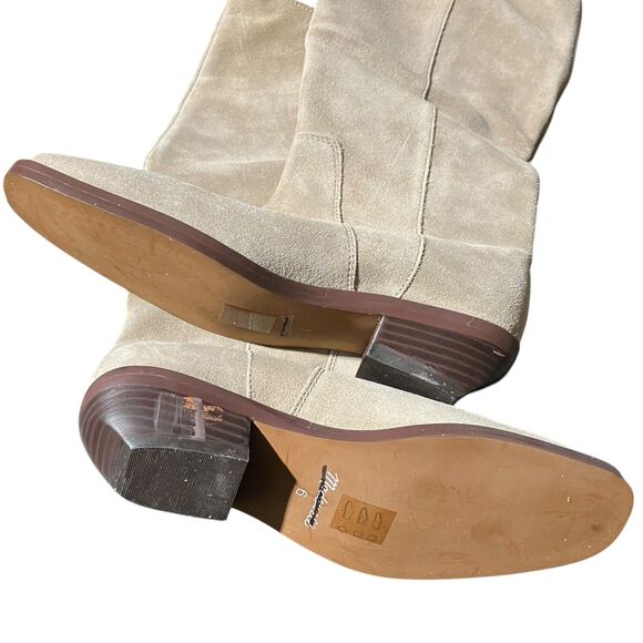 Madewell Beige Suede Knee High Riding Boots Womens 6 Low Heel - Picture 7 of 10